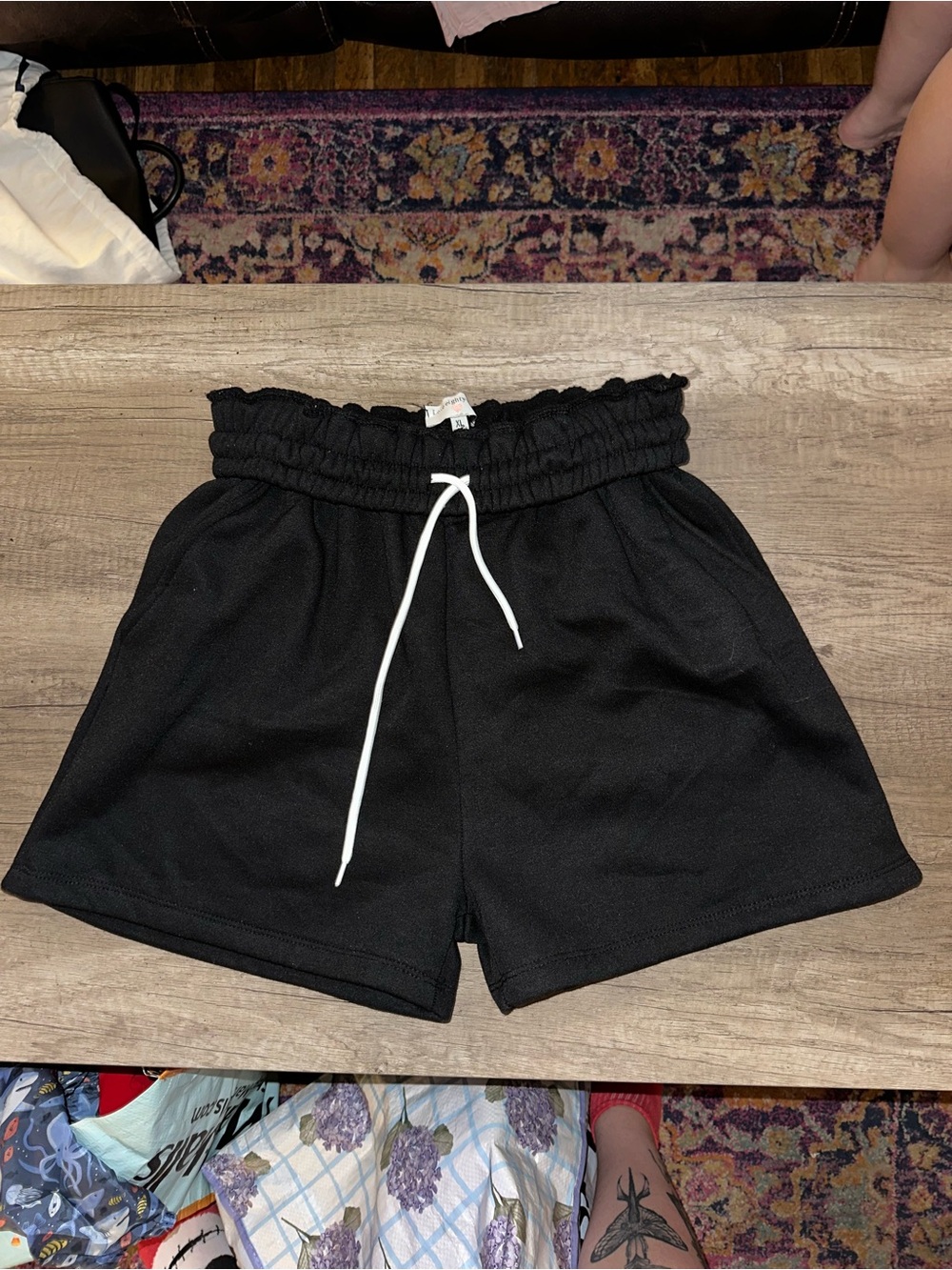 Black Drawstring Paperbag Waist Women's Shorts XL